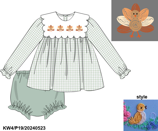 Sage Bullion Turkey Stitch Bloomer Set ETA early November